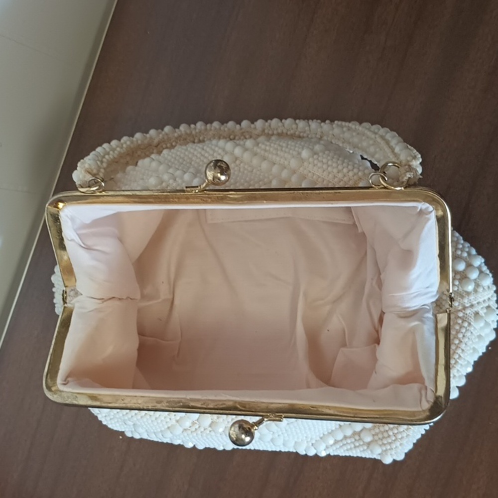 Gorgeous Vintage Cream Beaded Handbag - Picture 3 of 4